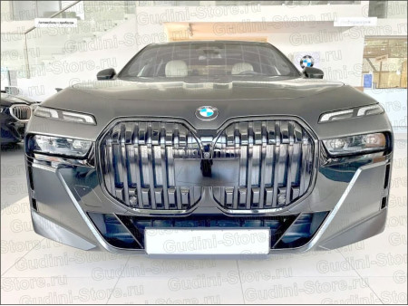 BMW 7 (2024) m-sport: защита черного глянца (вставки) переднего бампера (комплект электронных лекал)